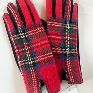 Red Tartan Plaid Wool Gloves ** NWT